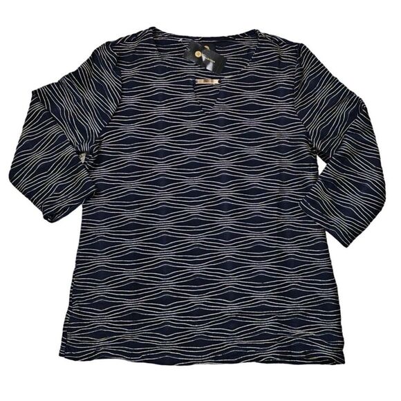 JM Collection Jacquard Metallic Top Intrepid Blue Combo M - Picture 4 of 5